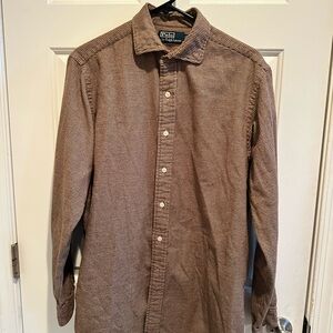 Polo Ralph Lauren Brown Micro-Check Flannel Long Sleeve Button-Down Shirt Sz M
